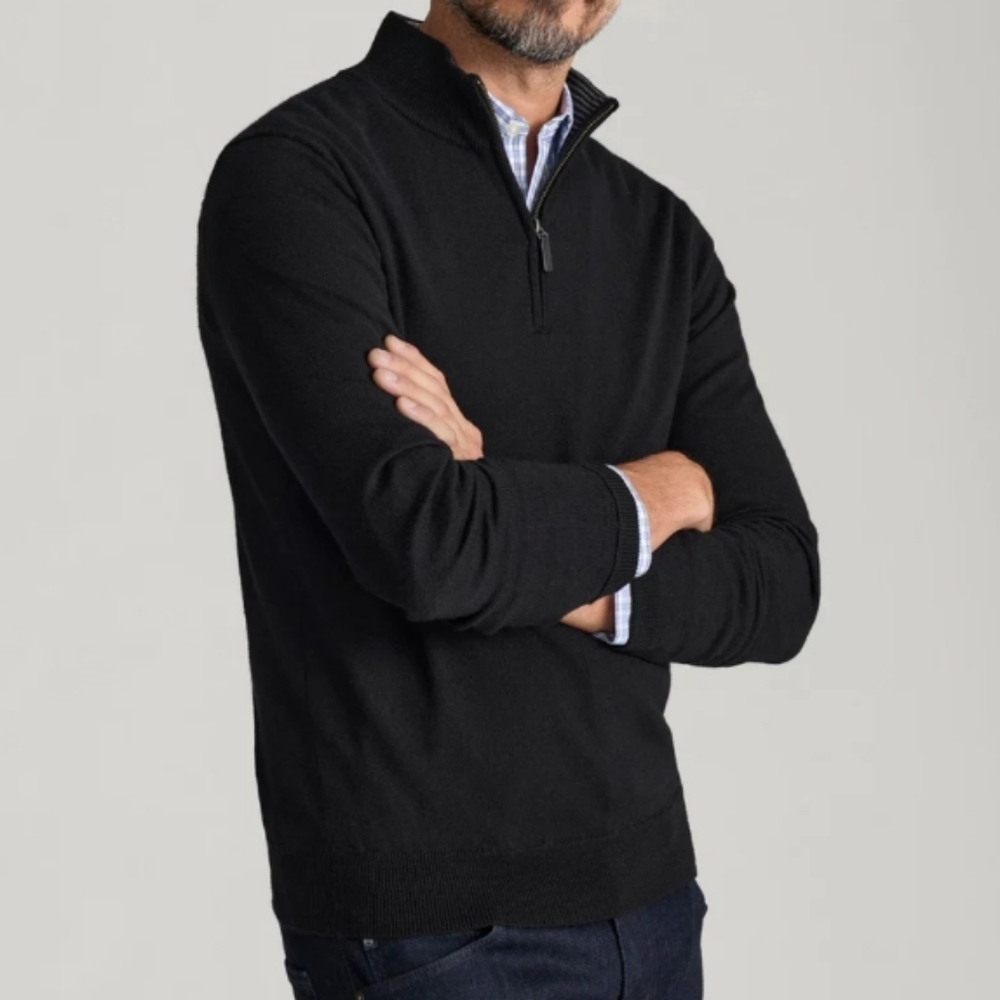 UNTUCKit (Size L) Men's Black Extra Fine Merino Wool 1/4 Zip Belguardo Sweater